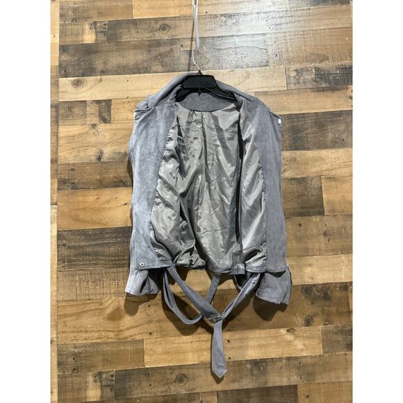 Light Gray- Suede / Faux-Suede -Zip Jacket with Belt-Size 2x Women - Picture 4 of 9